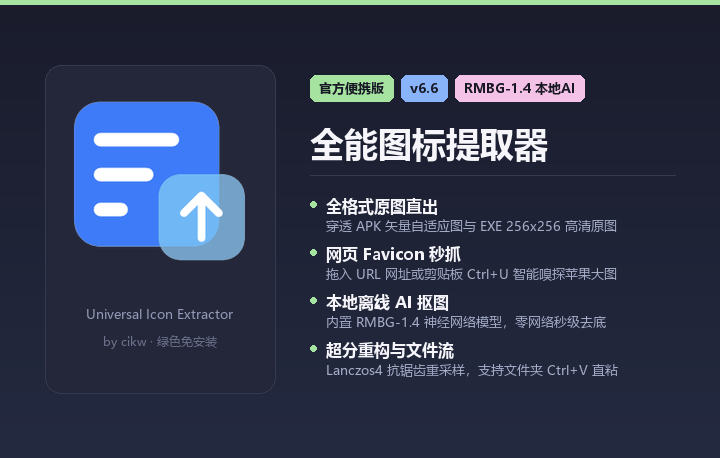 全能图标提取器(Universal Icon Extractor) v6.6 单文件版 - 高清EXE/APK/网页图标提取与本地AI抠图神器 - 精选推荐